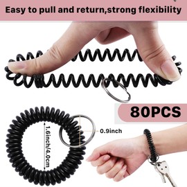 Cptoion 100 Pcs Colorful Wrist Coil Keychain Bracelet,Stretchy Keychain Bracelet,Plastic Spiral Wristband Keychain,Wrist Band Spring Spiral Key Ring for Outdoor,Gym,ID Badge,Sports(Assorted Color)