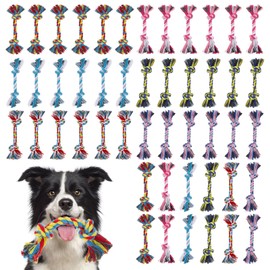 48 Pcs Dog Toys Bulk Chew Ropes Dental Cotton Puppy Toys Dog Chew Puppy Teething Toys 2 Knot Tug of War Toy for Aggressive Chewers Small and Medium Dogs Puppies (7.1 Inch)