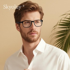 SKYOLUY 2 Pack Lightweight Superior Reading Glasses for Men, Fashion Hollowed-Out Temples Anti Blue Light/Eyestrain/UV Computer Readers, Sturdy Spring Hinge Eyeglasses (Classic Black, 2.5x)