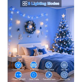 80FT 240 LED Christmas Lights Outdoor, Plug in Christmas Tree Lights Waterproof, 8 Modes & Timer, Connectable Green Wire String Light for Indoor Home Garden Party Holiday Decorations, Blue White