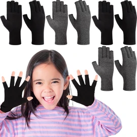 Panitay 4 Pairs Kids Compression Gloves Fingerless Arthritis Gloves Kids Compression Hand Cover for Boys Girls Carpal Tunnel(5-8 Years)
