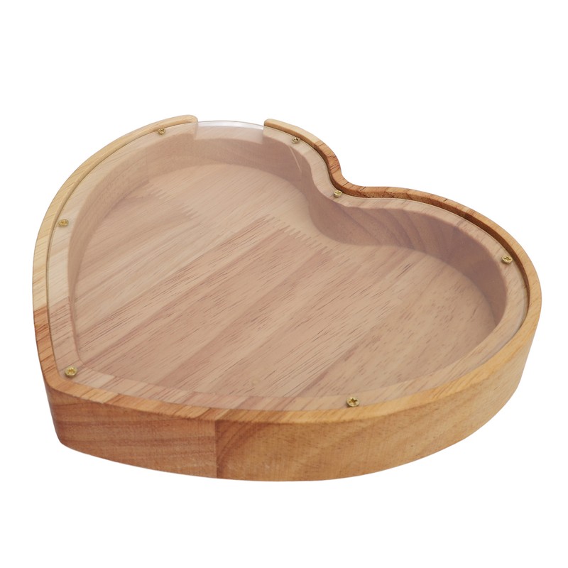 Heart Shaped Storage Box Transparent Acrylic Panel Wooden Display Case