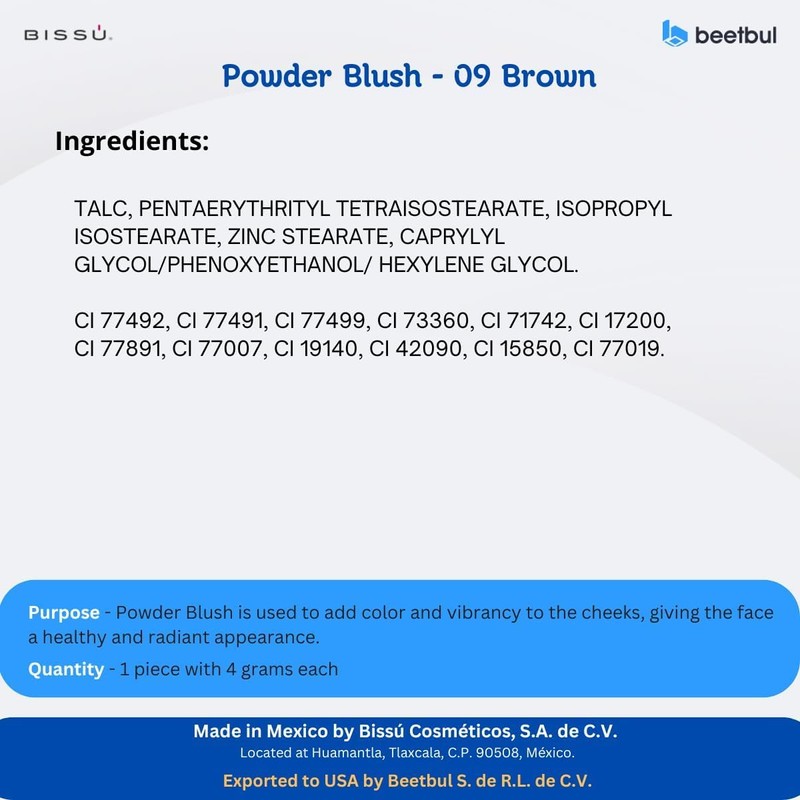 Rubor Bissú 4g c/u, Pigmentación intensa, textura suave, Acabados Mate