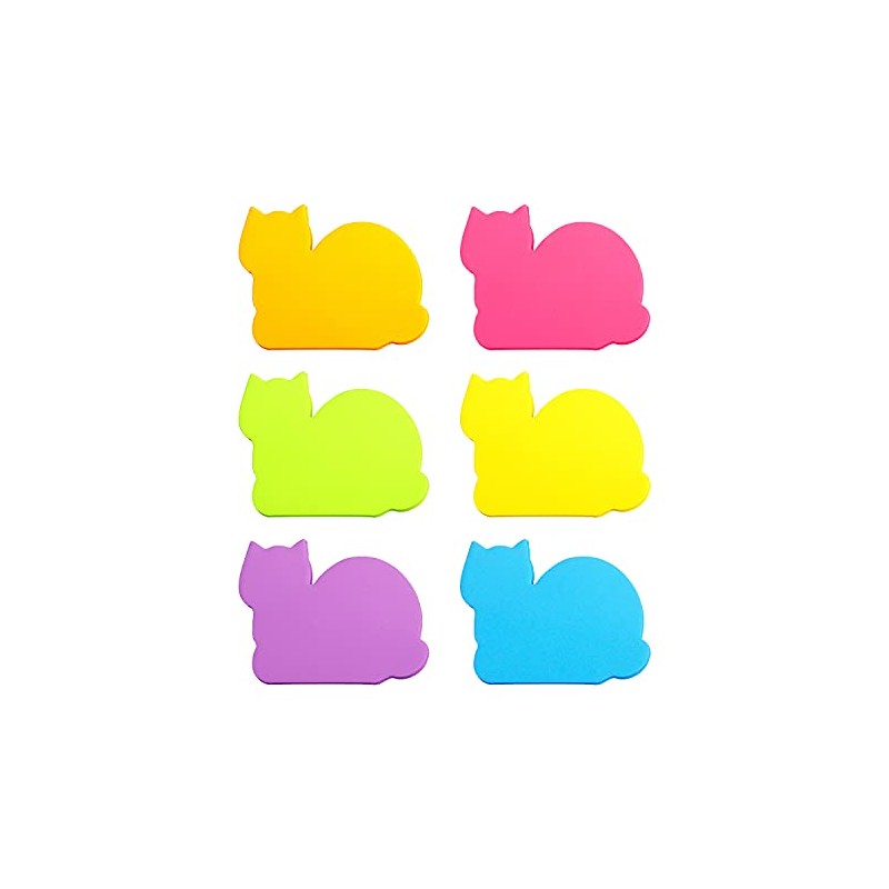 Cute Cat Sticky Notes 6 Color Bright Colorful Sticky Pad