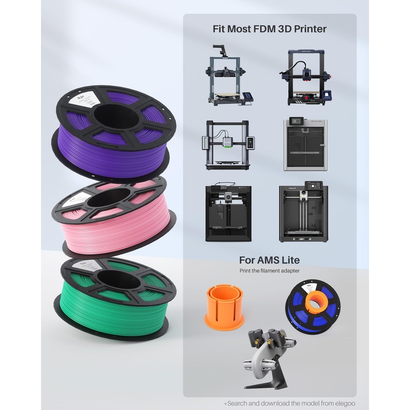 ELEGOO ELEGOO PLA+ Filament 1.75mm Space Gray 1KG, Tough PLA