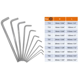 NordWolf 10-Piece Torx Wrench Set, S2 Steel Long Arm Security Star Keys, Sizes T10 to T55