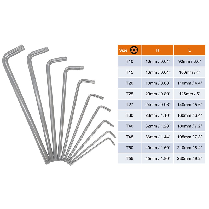 NordWolf 10-Piece Torx Wrench Set, S2 Steel Long Arm Security