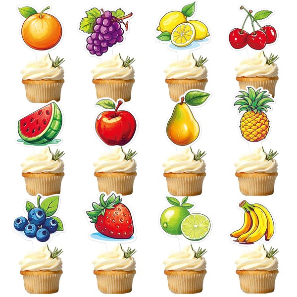 Ercadio 36 Pcs Double Sided Fruit Cupcake Toppers Fruit Combination