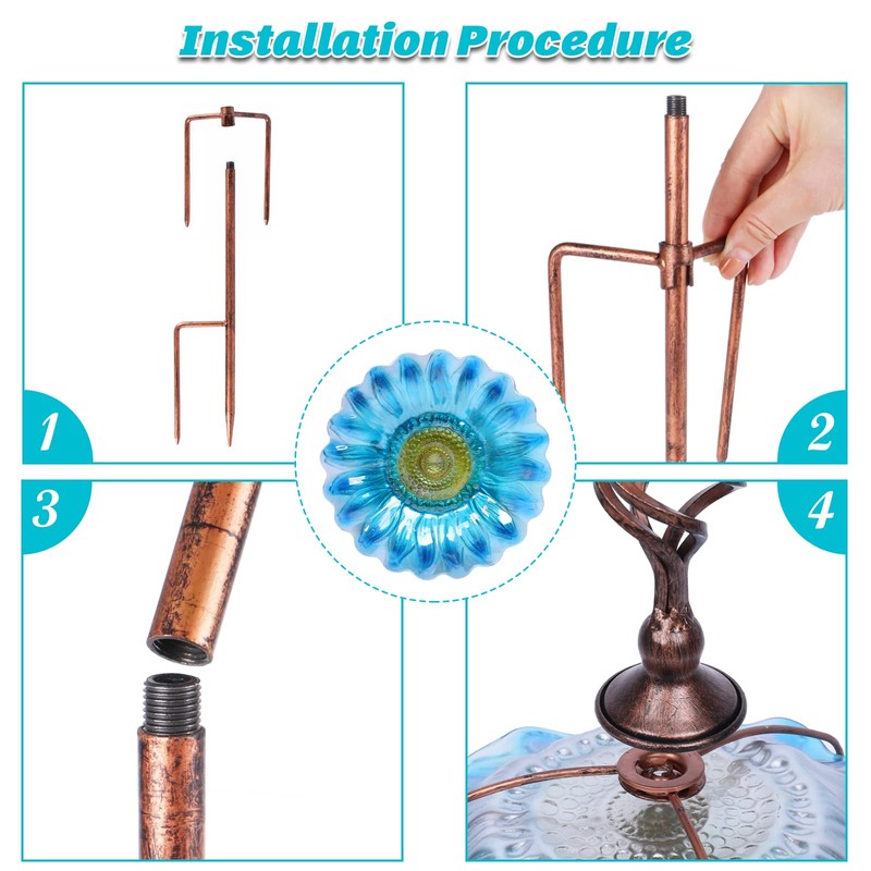 MUMTOP Bird Baths for Outdoors, Outdoor Bird Bath,Glass Birdbath Sunflower