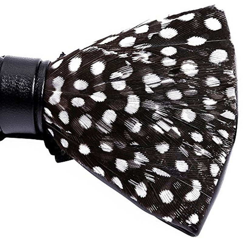 Cloud Rack mens Handmade Feather Bow Tie, Black White, Medium