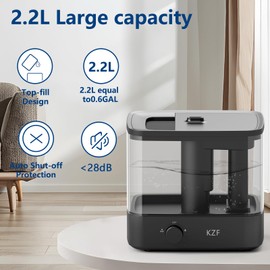 Humidifier for Bedroom, 2.2L Ultrasonic Cool Mist, Easy Clean Freely Adjust the Humidity, Suitable for Bedroom Study Room Kids Room Yoga, Quite (Black)
