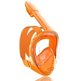 Kids Snorkel Mask Full Face, Snorkeling Set with Camera Mount, 180 Degree Panoramic View Snorkeling Gear Anti-Fog Anti-Leak (Orange)