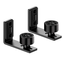 LQKUMJG Sliding Barn Door Floor Guide Wall Mount Hardware Adjustable Stay Rollers, Smooth Wheels Flush Bottom Countersunk Holes Black 2 Pack