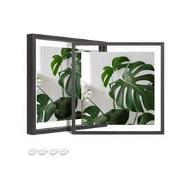 Egofine 8x8 Floating Frames Set of 2, Double Plexiglass Picture Frame, Made of Solid Wood Display Any Size Photo up to 8x8, Wall Mount or Tabletop Standing, Faded Black