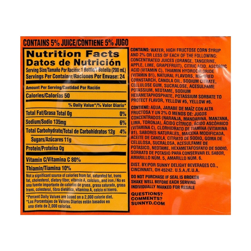 Sunny Delight Tangy Original Orange Flavored Citrus Punch, 6.75 oz.,