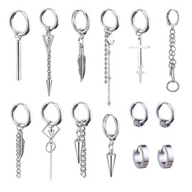 14 Types of Chain Earrings, Men's, Women's, Single Ear, Hoop Ring, 0.6 oz (18 g), Popular, Swinging Earrings, Bts, Earrings, Single Earring, Hoop Earrings, Men's Earrings, Piercing Chain, Silver,