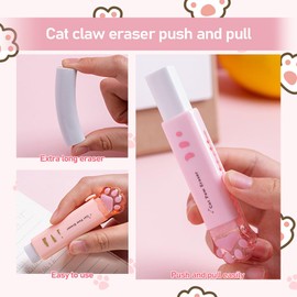 Comidox Cute Pencil Sharpener Manual Cat Paw Shaped Retractable Eraser Set with Correction Tape Kawaii School Supplies for Girls Cartoon Cat Paw Stationery Set