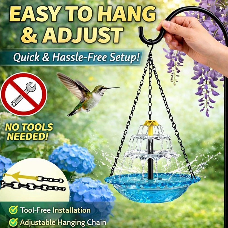 2026 New Solar Cascade Hanging Bird Bath Fountain, Outdoor Hanging
