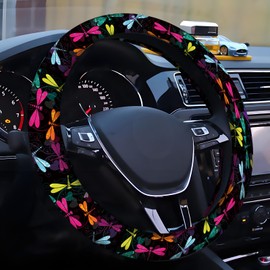 Steering Wheel Cover, Universal 15 Inch Fit for Car SUV Truck, Non-Slip Breathable Neoprene, Cute Car Accessory for Women and Men Colorful Dragonfly