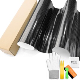 7D Carbon Fiber Black High Gloss Car Vinyl Wrap Sticker Decal Film Sheet Air Release with Tool Set 5FTx25FT