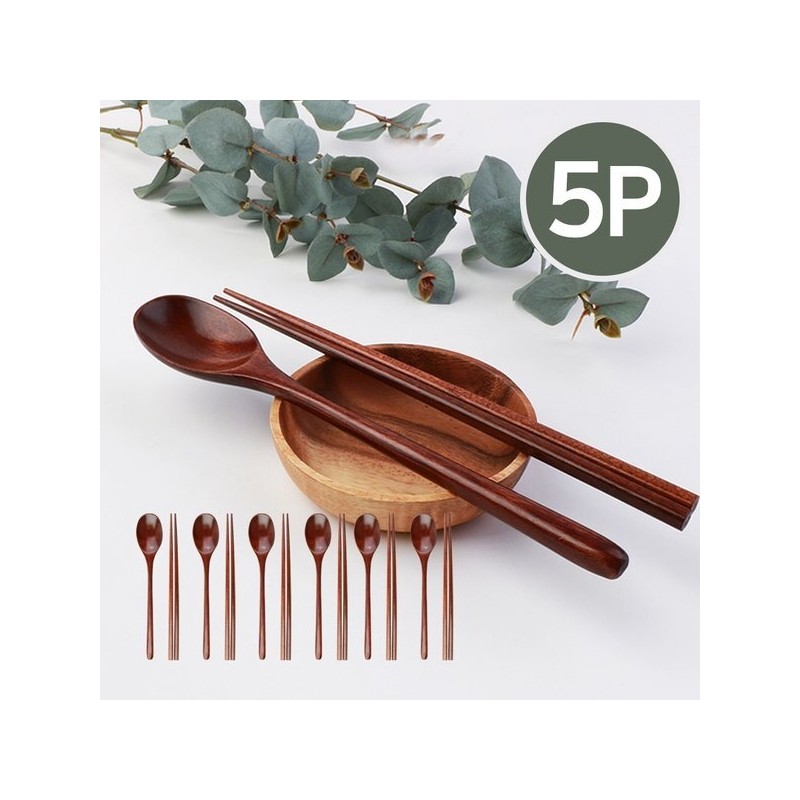 Nature Wood Cutlery Set for 5 / Lacquered Wooden Spoons