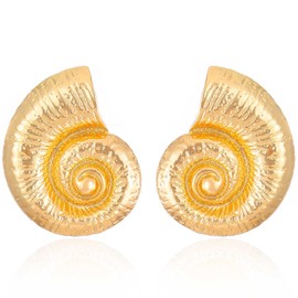 Aksod Ocean Earrings Studs Gold Large Conch Earrings Statement Summer Beach Jewelry for Women (Gold)