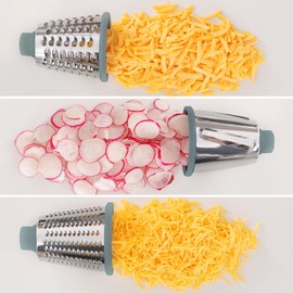 GORCI Cheese Grater Cheese Shredder with 3 Interchangeable Blades, Rotary Cheese Grater Manual Vegetable Slicer with Non-slip Suction Base Peanut Nuts Grinder Vegetable Shredder Clear