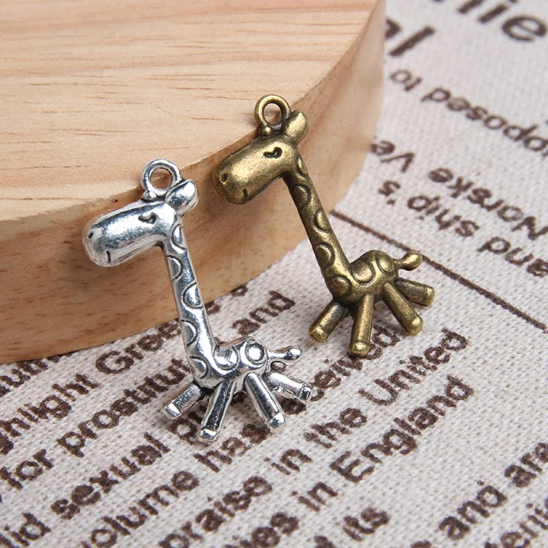 Wixine 20Pcs Cute Giraffe Charms Giraffe Pendants Antiqued Silver Tone