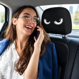 Funny Cartoon Car Headrest Covers 2PCS for Auto Interior Decoration – Elastic Polyester Face Design for Holiday and Daily Driving Style