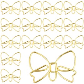 YALOJE 15pcs Mini Bow Shape Paper Clips, Gold Fancy Paperclips, Cute Bowknot Metal Bookmarks, Decorative Paper Clamps Holders for Document, Office, Home