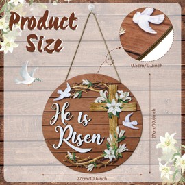 Capoda Easter Door Hanging Sign Easter Wooden Door Hanger Decor He Is Risen Religious Cross Sign Decorations Christian Party Favors for Home Porch Wall Spring Religious Decorations Supplies