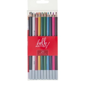Hello, Artist! Watercolor Pencils, 21 Pieces, Smooth and Vibrant Colors, Brush Included