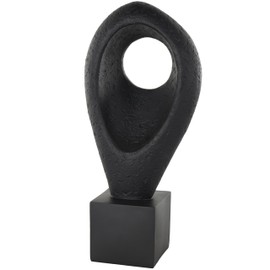 Deco 79 Polystone Abstract Decorative Sculpture Textured Cutout Teardrop Home Decor Statue with Block Base, Accent Figurine 8" x 5" x 18", Black