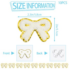VGROSIA 10 PCS 2.75" Bow Chenille Patches Self Adhesive, Senior Jeans Decorations 2026 Stick On Patches for Backpacks Clothing, Bags, Hats, Jeans (White)