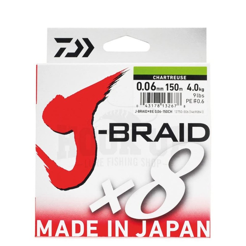 Daiwa J-Braid 8 Braid 0.18mm, 12,0kg/26,5lbs, 150m chartreuse