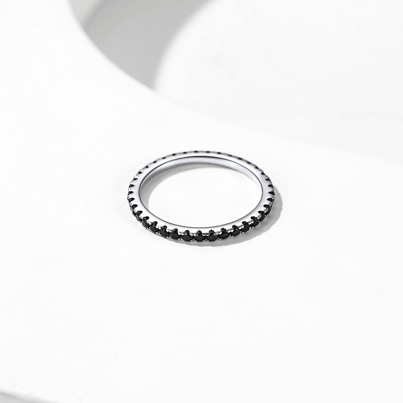 ChicSilver 2MM Thin Black Cubic Zirconia Eternity Ring 925 Sterling