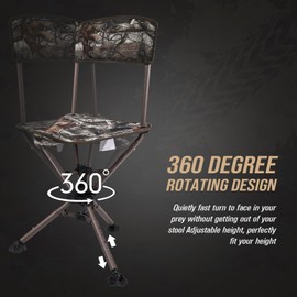 KEMIMOTO Tripod Swivel Hunting Chair, 360 Degree Blind Chairs with Backrest, Folding Camo Seats, Height Adjustable for Hunting Fishing Camping