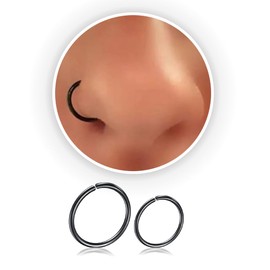 WIIKKOPM 2pk Black Nose Ring Set G23 Titanium Nose hoops 6mm + 8mm Diamter, 20g Guage for Nose helix Tragus Septum cartilague