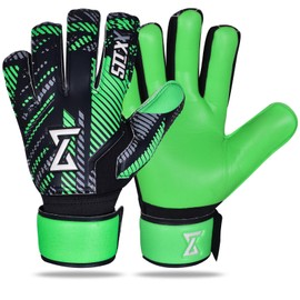 STIXX Goalie Gloves Youth Kids - Soccer Goalie Gloves with Anti Slip Strong Grip (Green/Black, 4)