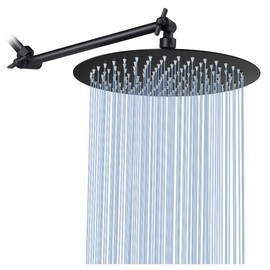 NearMoon Rain Shower Head with 11'' Adjustable Arm, High Pressure Stainless Steel Rainfall Shower, Ultra-Thin Design - Pressure Boosting (10 Inch, Matte Black)