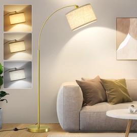 71" Gold Floor Lamp, Arc Floor Lamp for Living Room with Adjustable Drum Lampshade, Modern Tall Standing Lamp with On/Off Foot Switch, Over Couch Arched Reading Light for Reading, Bedroom, Office