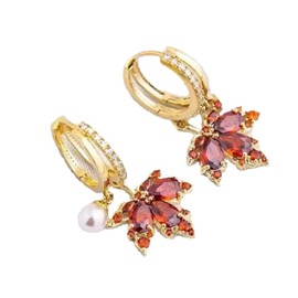 Small Hoop Dangle Earrings for Women,Trendy Rhinestone Orange Earrings Charm Maple Leaf Earrings Crystal Drop Autumn Earrings Thanksgiving Fall Accessories Fashion Jewelry (B-Pearl+Orange Leaf)