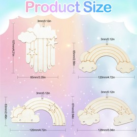 Stiesy 40 Pieces Unfinished Wooden Craft Pendants Ornament for Home Craft Hanging Decorations Rainbow Cloud Shape Wood Cutouts Blank Wooden Pieces for Door Hanger Party DIY Crafts