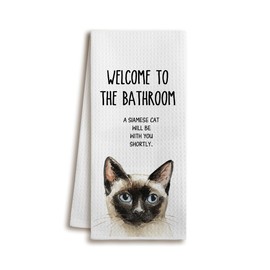 XUISWELL974 Siamese Cat Mom Lady Lovers Gifts for Women, Funny Welcome to The Bathroom A Siamese Cat Will Be with Hand Towels for Decor, 16x24 Inches