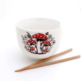 Mushroom Noodle bowl with chopsticks LennyMud by Lorrie Veasey