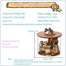 Roroom DIY Miniature and Furniture Dollhouse Kit,Mini 3D Wooden Doll House Craft Model with Dust Proof Cover and LED,Creative Room Idea for Valentine's Day Birthday Gift(Magic Hut)