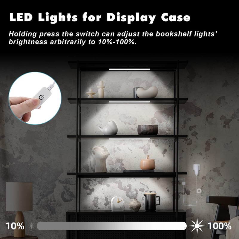 JUSJUBR Display Cabinet Lights, LED Shelf Lighting with Memory Function,