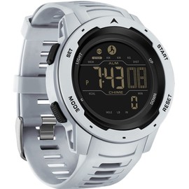 findtime Step Counter Fitness Tracker Watches for Men, Men's Digital Sports Watch IP68 Waterproof with Pedometer Calorie Dual Time Countdown Stopwatch, Tactical Military Outdoor Survival Hiking Grey