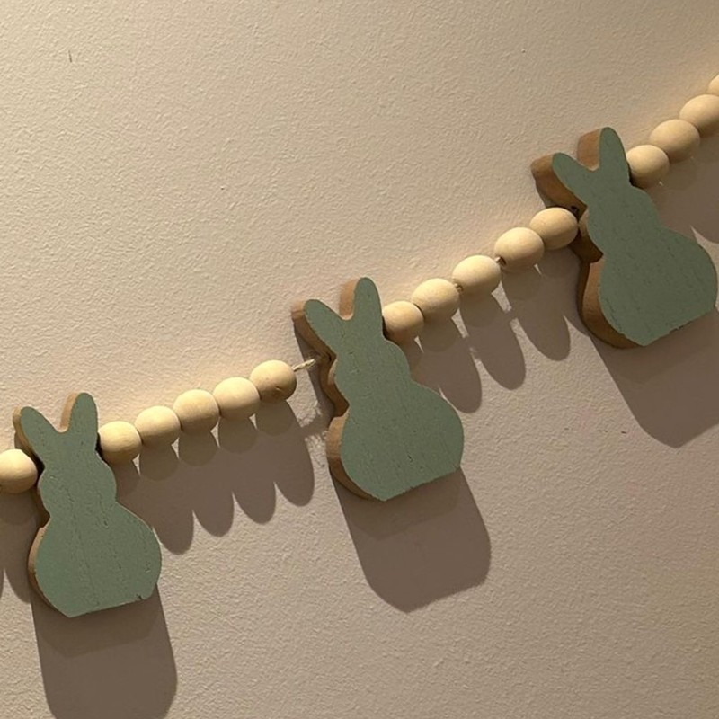 eBoutik - Cute Farmhouse Wooden Easter Bunny Garland Decorative Bunting