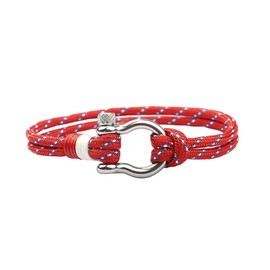 BIYONGDE Red Nautical String Sailor Rope Wrap Bracelet Wristband Bangle Steel Screw Marine Anchor Shackles, Two-row